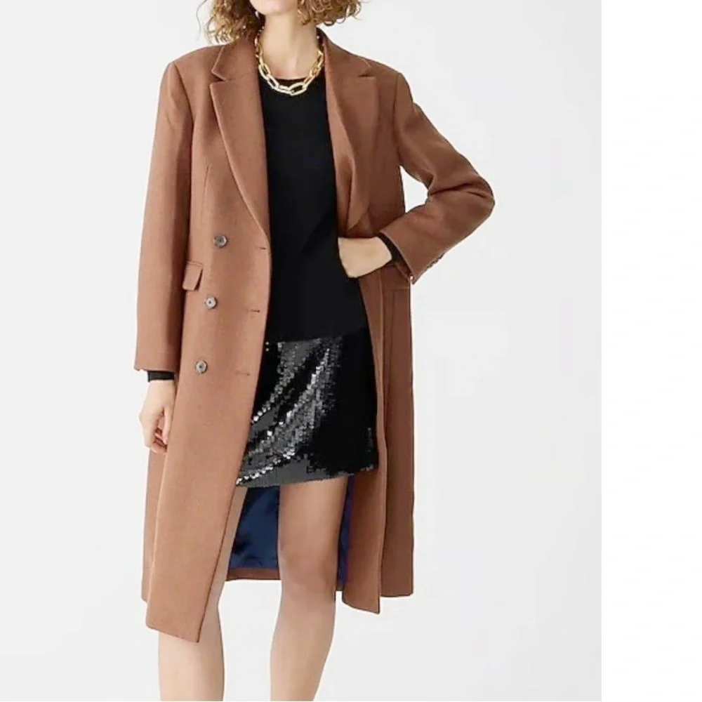 J Crew Double-breasted topcoat in Italian melton wool blend in brown - Picture 1 of 11